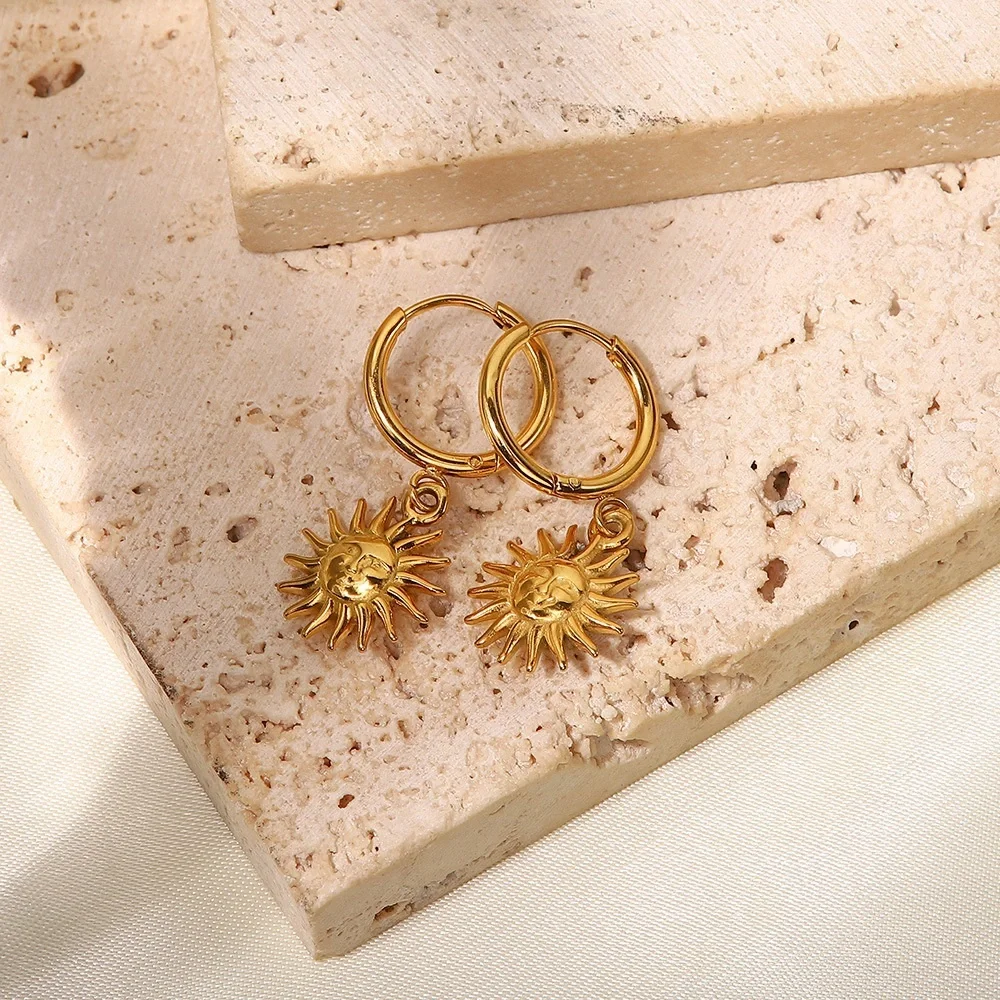 18K Gold Sunface Earrings*Bohemian Earrings*Boho*Celestial*Moon*Star*Waterproof - Picture 6 of 7